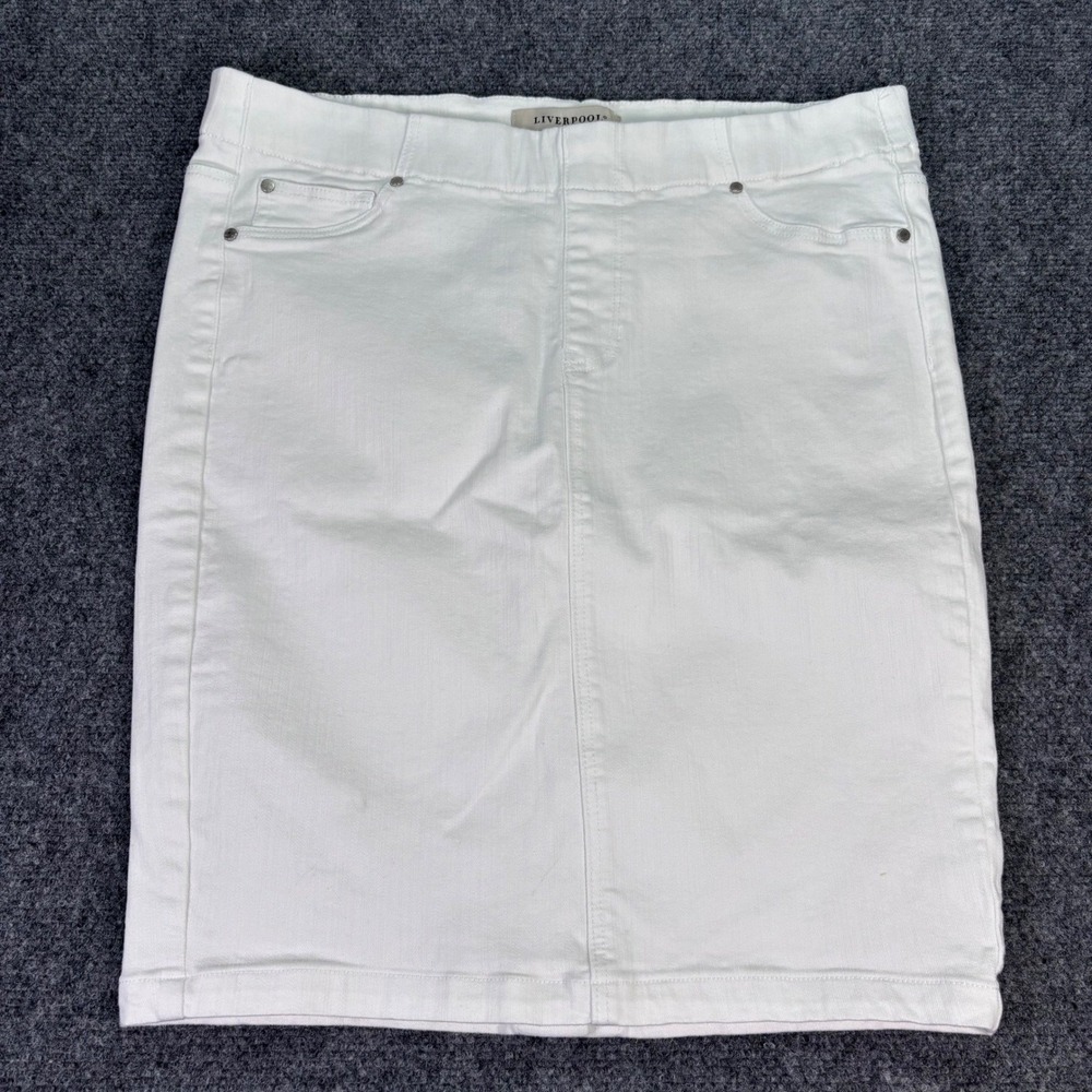Liverpool Denim Skirt Womens 10/30 White Pull On Stretch LM6107QY-W Knee Length